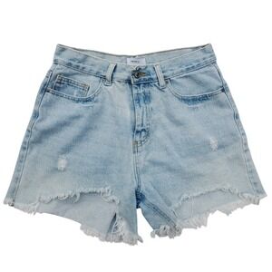 Forever 21 Blue Distressed Jean Shorts Frayed Hem 5 Pocket Light‎ Wash SZ:28